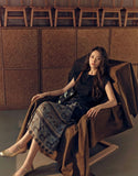 Yasira Shimmering Black Floral Print Cheongsam Top Skirt Qipao Set