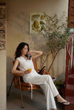 Imogen Grand Lace Patchwork Cheongsam Vest Wide Leg Pants Qipao Set