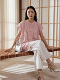 Tender Honed Casual Short Sleeve Shirt Wide Leg Pants Qipao Set
