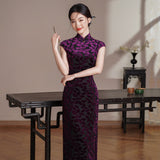 Patrician Timeless Floral Design Elegant Velvet Cheongsam Qipao Dress