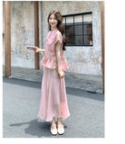 Empress 2-Piece Pink Jacquard Cheongsam Set