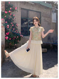Spica 2-Piece Floral Pleated Cheongsam Set