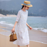 Thea Honed Ramie Cheongsam Dress Floral Embroidered Qipao
