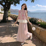 Tulle 2-Piece Dyed Top Cheongsam Set