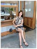 Rhiannon 2-Piece Ink Print Mandarin Collar Top Cheongsam