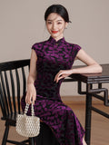 Patrician Timeless Floral Design Elegant Velvet Cheongsam Qipao Dress