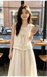 Camellia 2-Piece Beige Tie-Detail Cheongsam Set