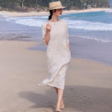 Narcissus Ornate Ramie Floral Embroidered Cheongsam Dress Stand Up Collar Qipao