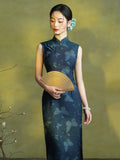 Hollyhock Radiant Navy Blue Cheongsam Dress Frog Buttons Qipao