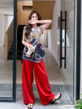 Throne 2-Piece Vintage Print Top Set Cheongsam