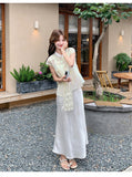 Imogen 2-Piece Embroidered Top Skirt Cheongsam