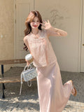 Lotus 2-Piece Satin Vest Cheongsam Set