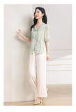 Betelgeuse 2-Piece Green Pink Wide-Leg Cheongsam Set
