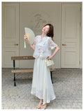 Aquamarine 2-Piece Embroidered Top Cheongsam Set