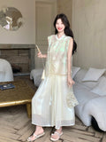 Peach 2-Piece Embroidered Top Set Cheongsam