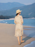 Villa Peach Shadow Embroidered Cheongsam Dress