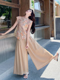 Delphine 2-Piece Floral Print Vest Wide-Leg Pants Cheongsam