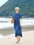 Tabitha Indigo Line Embroidery Long Cheongsam Dress