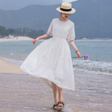 Ruby Classic Ruby Cotton Linen Cheongsam Dress Puff Sleeves Qipao