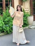 Luster 2-Piece Black Jacquard Vest Set Cheongsam