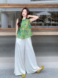 Honored 2-Piece Green Print Cheongsam Set
