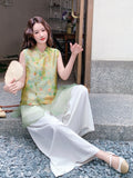 Esteemed 2-Piece Jacquard Vest Pants Set Cheongsam