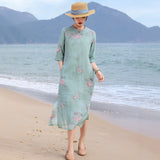 Bryony Luxe Lotus Koi Embroidered Cheongsam Qipao Dress