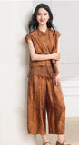 Vogue 2-Piece Yellow Brown Flower Cheongsam Set
