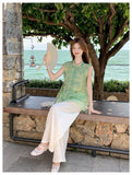 Eva 2-Piece Jacquard Top and Pants Set Cheongsam