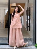 Citrine 2-Piece Pink V-Neck Cheongsam Set
