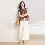 Adela 2-Piece Coffee Green Flower Cheongsam Set