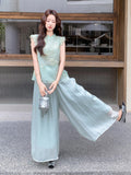Ingrid 2-Piece Green Embroidered Cheongsam Set
