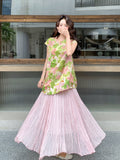 Ensemble 2-Piece Printed Sleeveless Cheongsam Set