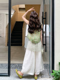 Sofia 2-Piece Printed Vest Wide-Leg Pants Cheongsam
