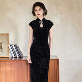 Phoenix Splendid Water Drop Neckline Elegant Velvet Cheongsam Qipao