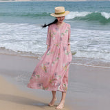 Elara Celestial Irregular Hem Floral Ramie Cheongsam Qipao Dress