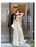 Prosperity 2-Piece Beige Lace Embroidered Vest Set Cheongsam