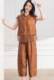 Vogue 2-Piece Yellow Brown Flower Cheongsam Set