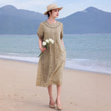 Violetta Iconic Ramie Embroidered Cheongsam Dress Puff Sleeves Qipao