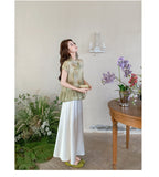 Canvas 2-Piece Printed Top Satin Cheongsam