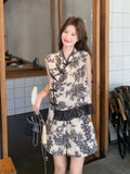 Rhiannon 2-Piece Ink Print Mandarin Collar Top Cheongsam