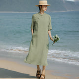 Gwendolyn Pristine Nostalgic Lace Dress Linen Silk Cheongsam Qipao