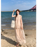 Vivienne 2-Piece Beige Pleated Cheongsam Set