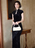 Phoenix Splendid Water Drop Neckline Elegant Velvet Cheongsam Qipao