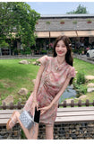 Velvet 2-Piece Floral Print Cheongsam Set