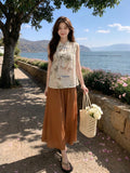 Rowena 2-Piece Orange Printed Top Set Cheongsam