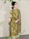 Empress Mustard Green Floral Cheongsam Dress