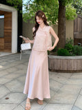 Lotus 2-Piece Satin Vest Cheongsam Set