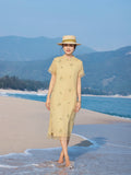 Arabella Light Yellow Embroidered Cheongsam Dress