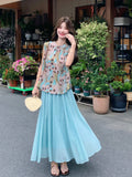 Lily 2-Piece Oil Painting Print Cheongsam Set